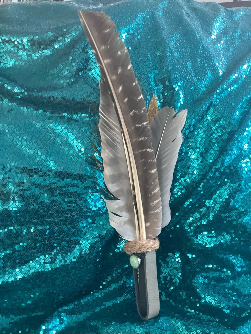 Man Energy Feather Leather Smudger w/Peacock,Turkey and others 16